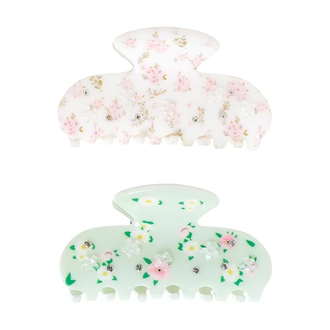 Goody SlideProof Large Claw Clips, Stylish, Secure Grip Hair Clips, Styling Accessories for All Occasions and All Hair Types, Gifts for Women & Girls, Floral Print, 2 Ct