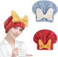 2 Pack Hair Towel Wrap,Super Absorbent Hair Towel Wrap for Wet Hair. Soft and Quick Drying Hair Wrap Towels Cap for Women, All Hair, Types,Anti Frizz (Blue & Red)