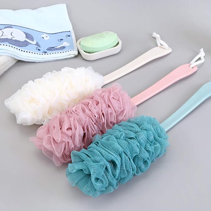 Back Scrubber for Shower, Loofah Long Handle Bath Body Brush, Soft Nylon Mesh Sponge On a Stick for Shower Men Women Kids Elderly, Exfoliating Scrub Cleaning Luffa for All Kinds of Skin(White)