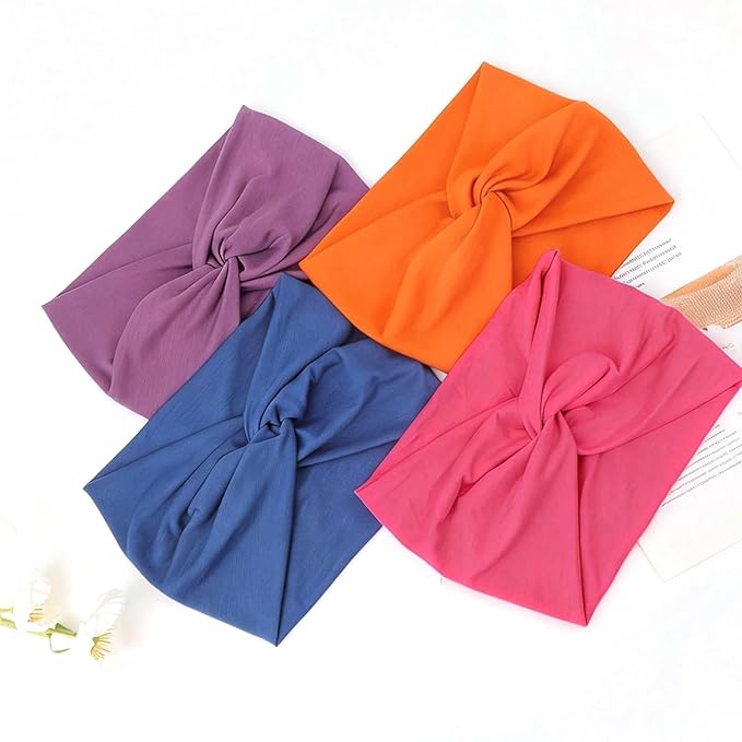 DRESHOW 4 Pack Turban Headbands for Women Wide Vintage Head Wraps Knotted Cute Hair Band Accessories