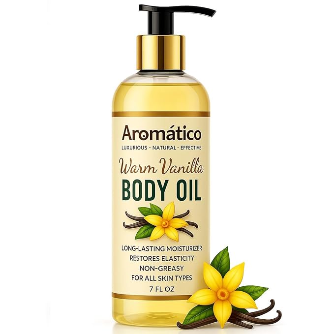 Warm Vanilla Body Oil for Women - 7 fl oz | Moisturizing After Shower Body Oil for Daily Use | Cozy, Creamy Vanilla Scent