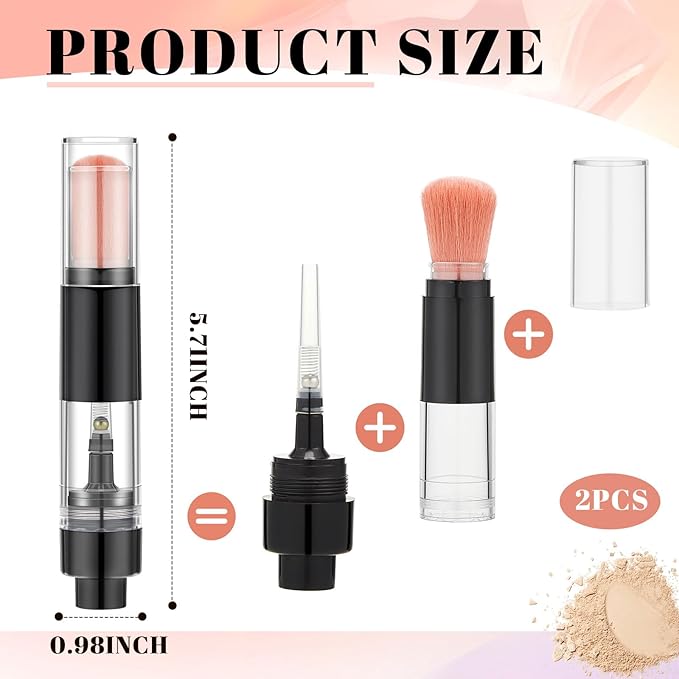 Tioncy 2 Pcs Refillable Loose Powder Brush Embossing Powder Brush Reusable Travel Spray Applicator Tool Retractable for Card Making Scrapbooking Craft Paint Makeup(Black, Pink)