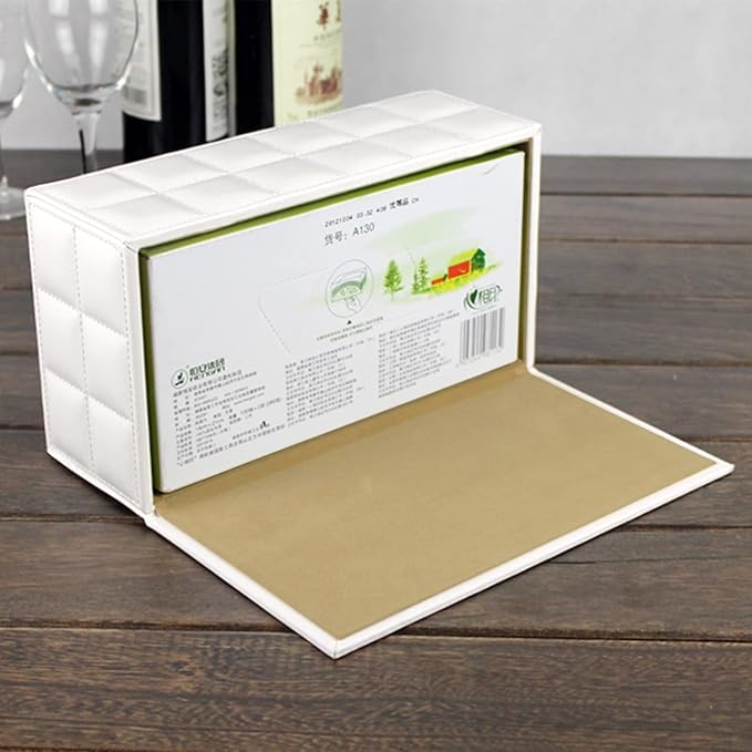High-end Fashion Pu Leather Tissue Box Holder Cover Rectangular,Napkin Facial Tissues Cube Dispenser,Tissue Cover Decorative Container with Magnetic Bottom for Home Office Car (White)
