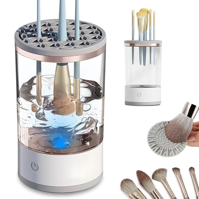 Makeup Brush Cleaner, Automatic Makeup Brush Cleaning Machine, 3-in-1 Electric Beauty Brush Cleaner, Air Drying and Dust-proof Organizer, Makeup Brush Tool, Great Gift for Makeup Friends