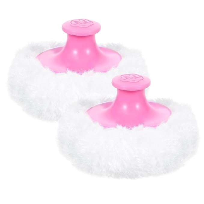 2 Pcs Fluffy Powder Puff Large Body Cosmetic Face Loose Powder Applicator Handle Foundation Puff Pad Washable Beauty Application Tool for Women Sensitive Skin(Pink)