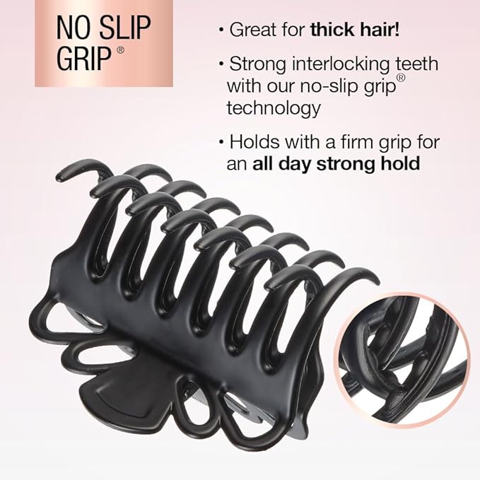 Scunci by Conair claw clips for thick hair - hair accessories for women- claw clip - for all hair types - trendy hair accessories -Black- 1 Count