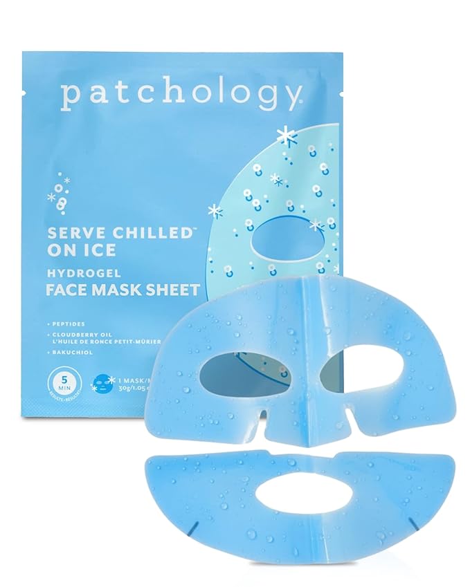 Patchology Iced Cooling and Firming Hydrogel Masks with Peptides, Cloudberry Oil and Bakuchiol. Facial Sheet Mask designed to firm skin and soothe redness and puffiness 1 - Count