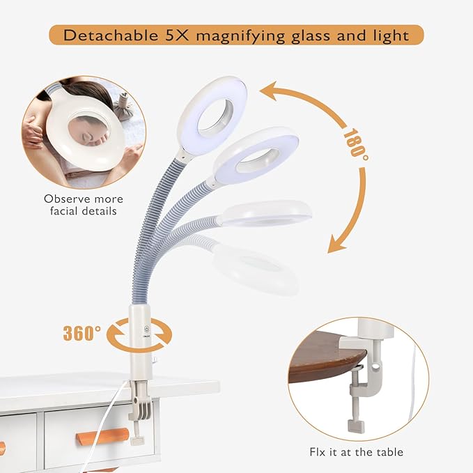 Artist hand Facial Steamer Professional 2 in 1 Hot Face Steamer with 5X LED Magnifying Lamp, Esthetician Face Steamer for Facial Deep Cleansing, Fast Heat Moisturizing for Beauty Salon Spa Home Use