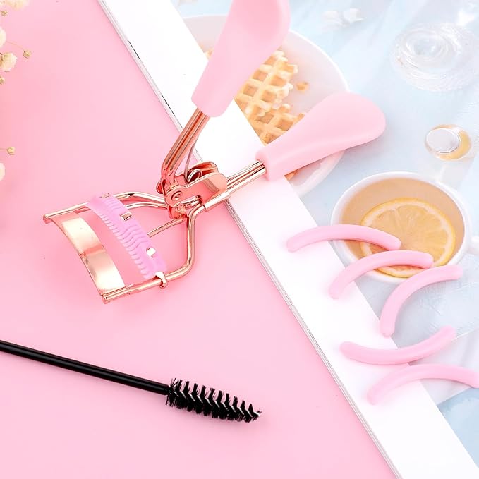 Beauty Eyelash Curler Stainless Steel Eye Lash Curler with 10 Silicone Refill Pads Professional Makeup Tool with Built-in Comb for Women Girls Any Eye Shapes