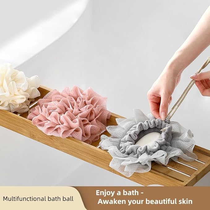 Washcloth Loofah Combo 2-in-1 Loufee Wash Cloth That Holds Bar Soap-Exfoliation Mesh Shower Ball for Body Wash&Smooth Skin+Free Loofah Dish Towel