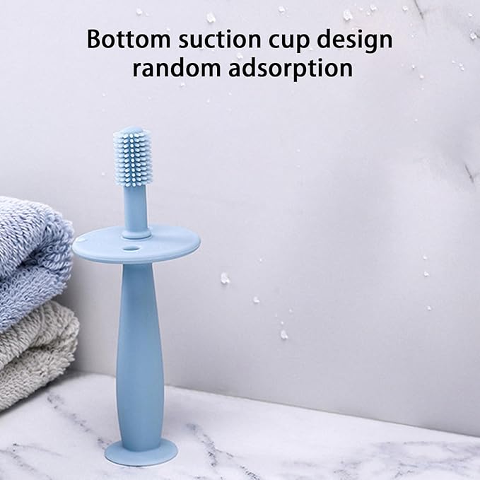 Infant Toothbrush – 360° Baby Toothbrush, Suction Base | Soft Silicone Teether, Toddler Gum Massager, Teething Pacifier Accessory, Baby Care Tool, Gentle Bristle Training Brush, Ergonomic Babys