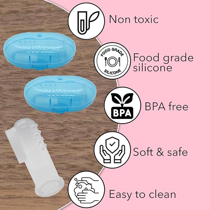 Baby Finger Toothbrush (Set of 2) - Silicone Baby Toothbrush with 2 Cases in Blue - Toddler Training Toothbrush - Newborn Oral Massager - Easy Oral Hygiene for Kids & Pets (Blue)