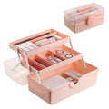 Pink Makeup Storage, Pink Tackle box for Women with Handle. Cosmetic Storage Box Organizer, Portable 3 Layers Makeup Case for Home