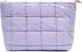 Puffer Quilted Makeup Bag Cosmetic Bag Travel Portable Puffy Checkered Toiletry Pouch Skincare Organizer Purse (Purple)