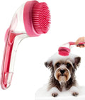Dog Bath Brush, 2 in 1 Pet Grooming Bath Massage Brush with Soap and Shampoo Dispenser Soft Silicone Bristle Dog Scrubber for Long Short Haired Dogs Cats Shower-Rose Pink