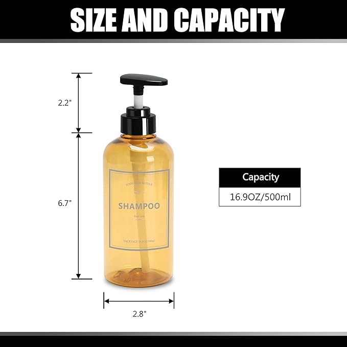 Soap Shower Dispenser, YACEYACE 3Pcs 16.9oz Soap Dispenser Bottles Set, Shampoo Bottles with Pump, Shower Dispenser for Bath, Kitchen,Hand Wash,Salon