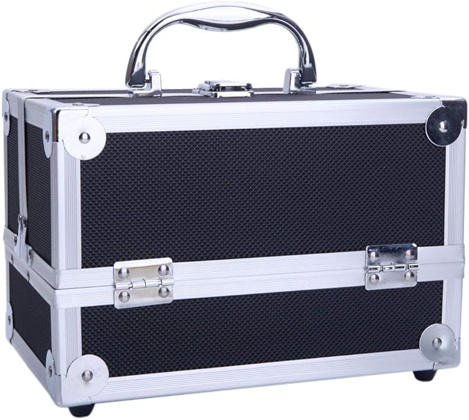 Makeup Train Case, Makeup Case Organizer with Mirror, Portable Cosmetic Box Storage with 2 Trays, Make Up Travel Case for Nail Kits Cosmetics Craft Traveling, Gifts for Women and Girls (Black)