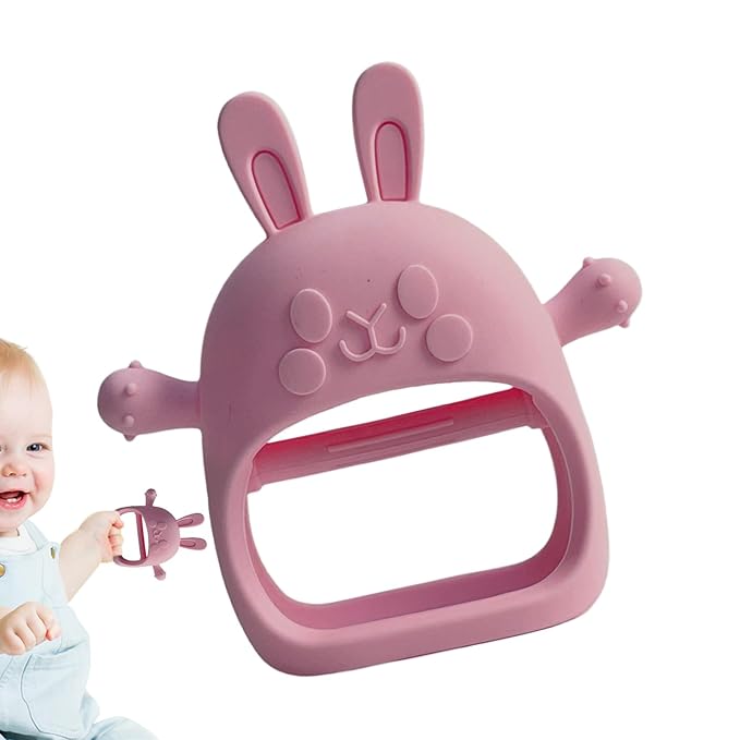 Children Teething Toy, Soft Flexible Texture, 12x12x4.5cm, Gum Massager, Care Accessories, Adorable Bunny Design, Ideal for 6-12 Months Boy Girl
