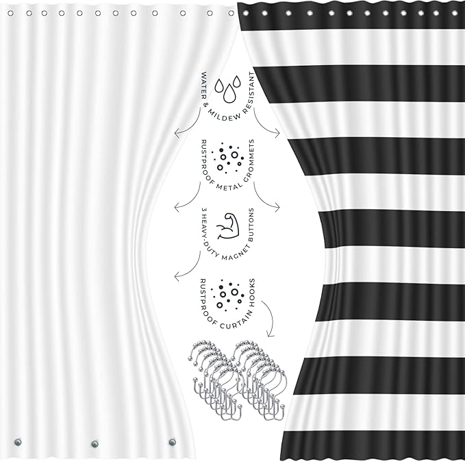 Clara Clark Bathroom Set - Black Bathroom Accessories Set, Bathroom Sets with Shower Curtain and Rugs, 23PC Shower Curtain Set with Liner, Soap Dispenser, Toilet Brush, & Trash Can