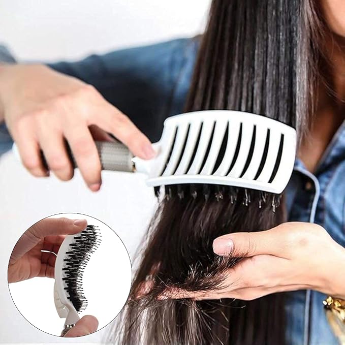 Round Brush Set for Blow Drying, with Boar Bristle Vented Curved Detangling Hair Brush, Thermal Ceramic & Ionic Tech Reduce Frizz Hair, Makes Hair More Smooth and Shiny for Curling & Straightening