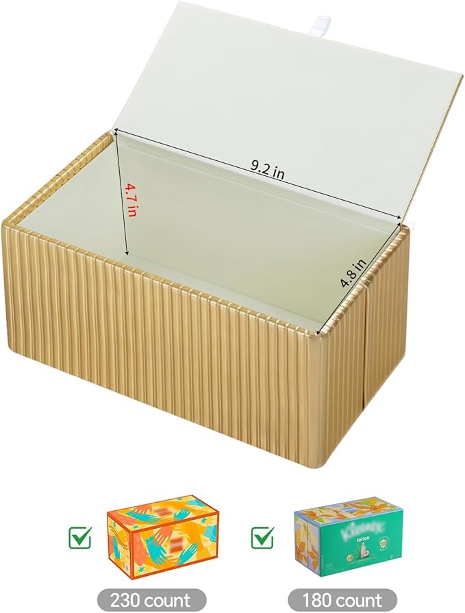 PU Leather Tissue Box Cover, Rectangle Tissue Box Holder with Magnetic Closure, Decorative Tissue Holder for Bathroom Bedroom Office (Rectangle for 180 to 230 Count Tissues)