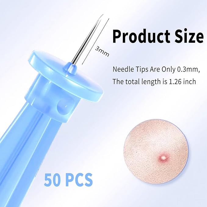 50 Pack Disposable Blackhead Remover Needles & Pimple Popper Tool Kit - Professional Acne Extractor Lancets for Whitehead, Comedone, Blemish Removal - Sterile Acne Needles with Case