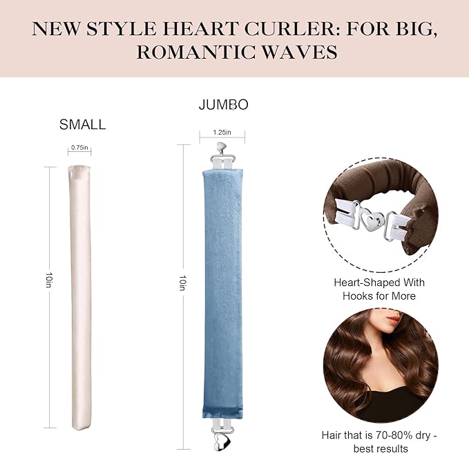Heatless Curls Overnight Set - 4PCS Jumbo Velvet Hair Rollers to Sleep In, No-Damage Flexi Rods for Beautiful, Effortless Curls and Waves for Women