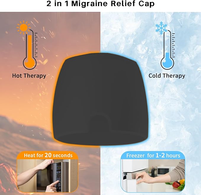 Migraine Relief Cap, Headache Relief Cap 2PCS with Gel Eye Mask, Hot Cold Therapy Ice Cap, Cooing for Head Sinus, Puffy Eyes, Tension and Stress Relief Gift Set for Men Women
