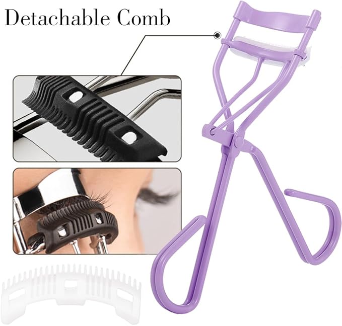 Uranian Eyelash Curlers with Built-in Comb Lash Curler with Comb Eyelash Curler with 2 Silicone Refill Pads Beauty Lash Curler Makeup Tool for Women and Girls