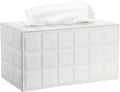 Sumnacon Tissue Box Cover Rectangle Leather Tissue Box with Magnetic Bottom,PU Tissue Box Holder Decorative Grid White Tissue Cover for Bathroom Toilet Bedroom Kitchen Office Table Desk, Large