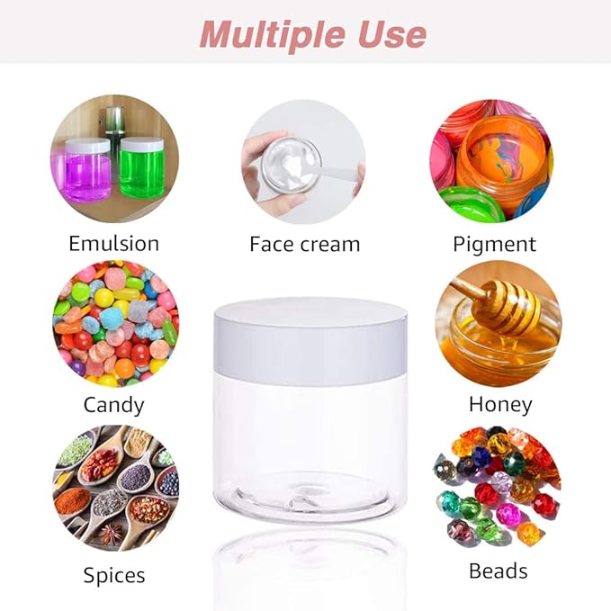 4OZ Slime Containers with Lids + 20 Gram Round Samples Jars (Set of 24)- Empty Small Plastic Containers with Lids for Lip Scrub, Body Butters, Cream, Slime, Craft Storage