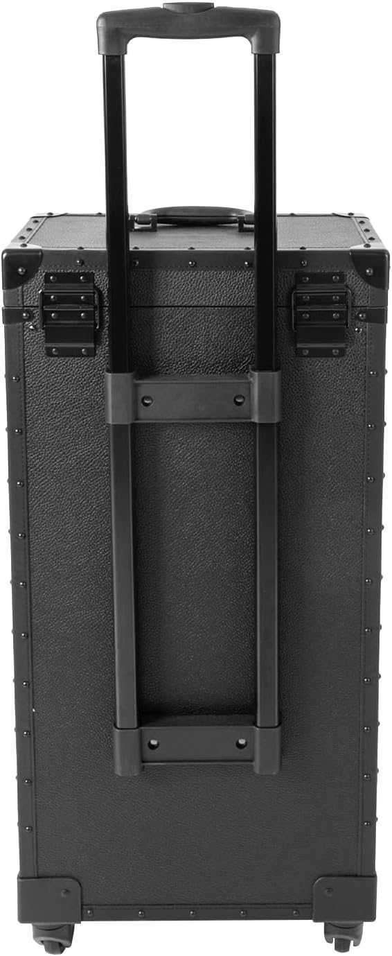 Bepritm Rolling Makeup Case, Large Retro Train Case Hairdressing Trolley with Universal Casters & Combination Lock, Travel Hair Tool Organizer for Barber, Beauty Stores, Nail Salons (Black)