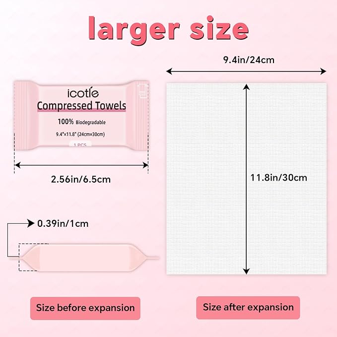 50 Pcs Compressed Towels Disposable Cotton Coin Tissue Pack, Portable Face Cloths, Soft Thick Expandable Wash Towels for Travel, Home, Camping, Outdoor, Gym, Makeup Removal