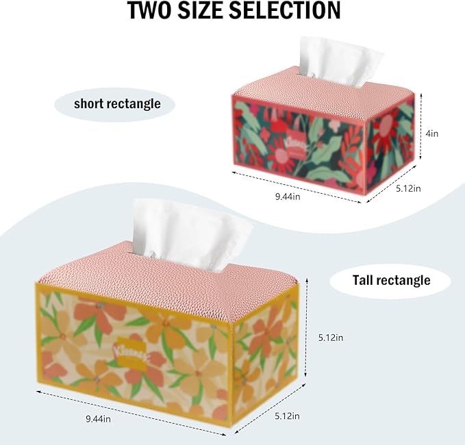 Tissue Box Cover PU Leather Tissue Holder Rectangle Facial Tissue Case Tissue Box Organizer Dispenser for Bathroom, Kitchen, Home, Office, Tabletop (SoftPink, Short)