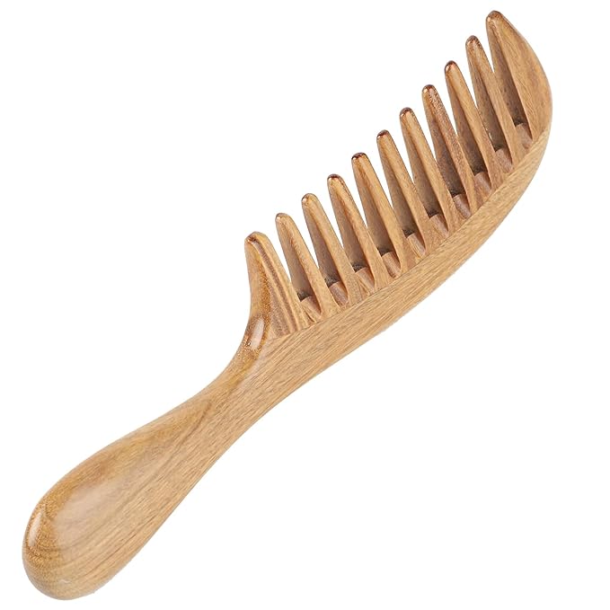 Onedor Handmade 100% Natural Green Sandalwood Hair Combs - Anti-Static Sandalwood Scent Natural Hair Detangler Wooden Comb (Extra Wide Tooth)