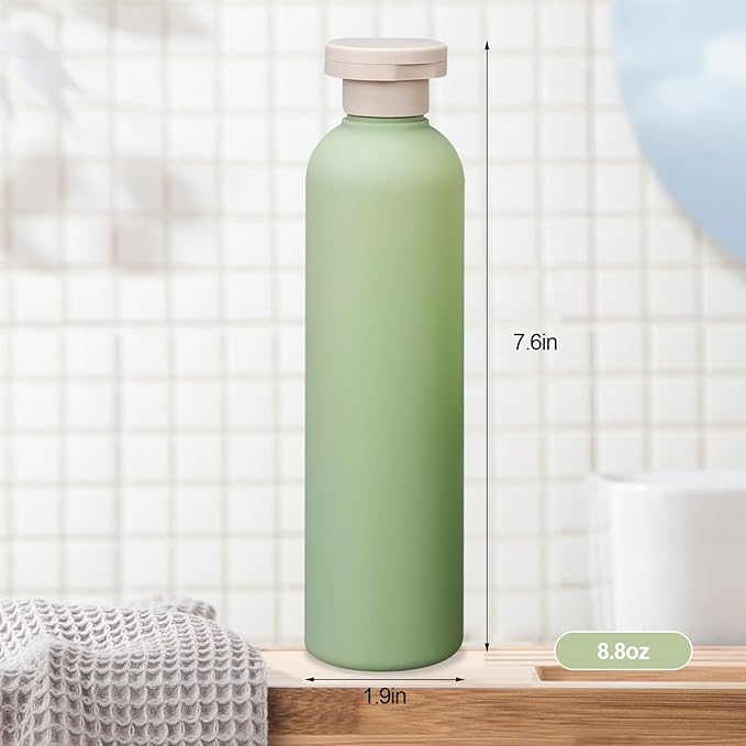 3Pcs 8.8oz Flip Top Squeeze Bottles,Reusable and Refillable Leak Proof Travel Bottles,For Lotions,Facial Creams,Shampoos,Hair Conditioner (Green)