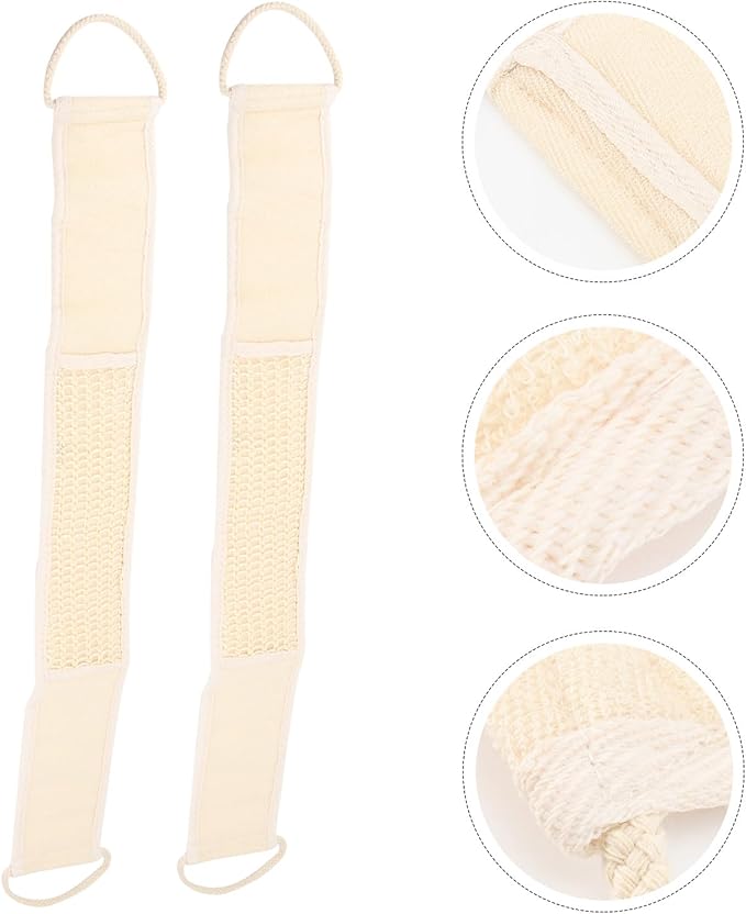 Uonlytech 2pcs Exfoliating Shower Brush Bath Back Scrubber Strap Natural Loofah Fiber Spa Skin Cleaning Body Brush for Men and Women Random Color