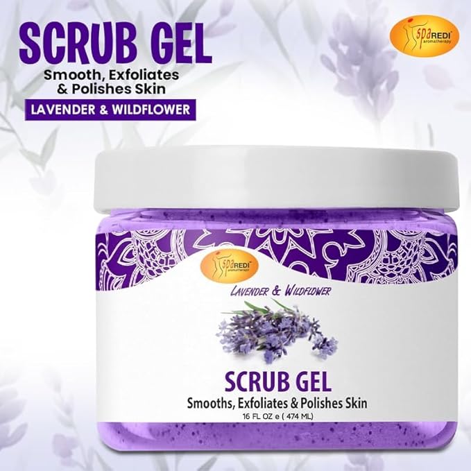 SPA REDI – Exfoliating Scrub Pumice Gel, Lavender and Wildflower, 16 Oz - Manicure, Pedicure and Body Exfoliator Infused with Hyaluronic Acid, Amino Acids, Panthenol and Comfrey Extract