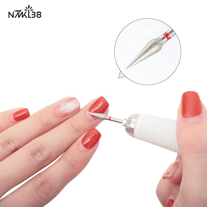 NMKL38 3/32" Tapered Diamond Nail Drill Bit Rotary Cuticle Clean Burr Nail Art File for Electric Drill Machine Manicure Pedicure Tool (Fine - 3.9x12.2)