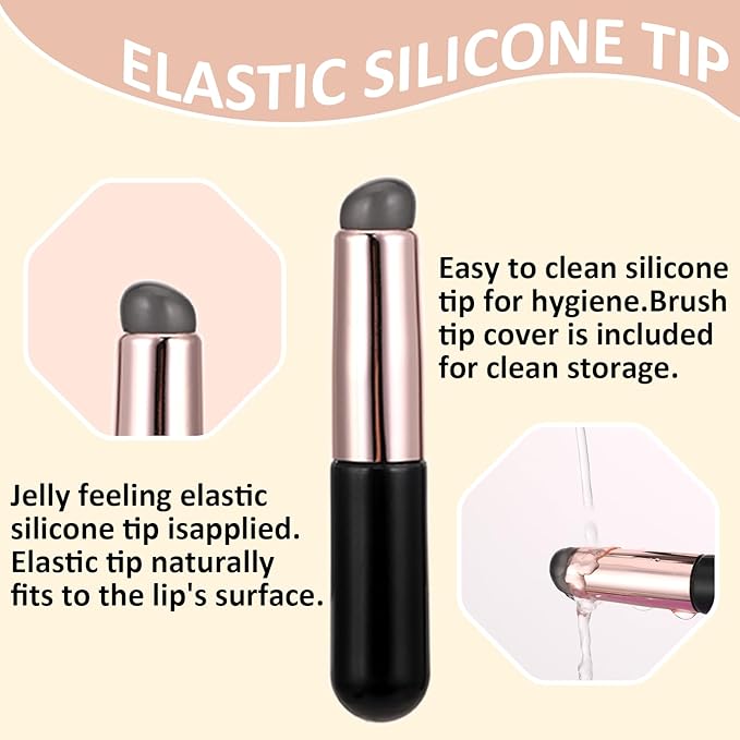 3 Pcs Silicone Lip Brush Round Head Lip Brushes Applicator with Cover, Reusable Silicone Makeup Brush Beauty Tool for Lip Gloss, Lip Balm, Concealer Eyeshadow Manicure