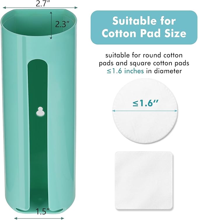 Cotton Pad Holder, Wall Mounted Cotton Rounds Holder Dispenser Face Pad Holder Makeup Organizers Containers for Bathroom (Green)