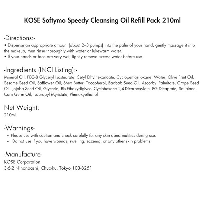 KOSE Softymo Speedy Cleansing Oil Refill Pack 210ml