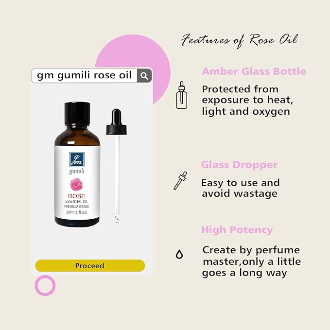 Rose Essential Oil for Face, Hair, Body, Skin, Aromatherapy, Essential Oils Diffuser, DIY Blends - 1 Oz