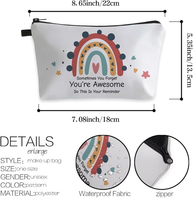 Deanfun Small Makeup Case - Cute and Waterproof Cosmetic Bag for Women(Rainbow, Sometimes You Forget That You'Re Awesome, So This Is Your Reminder D5-56372)