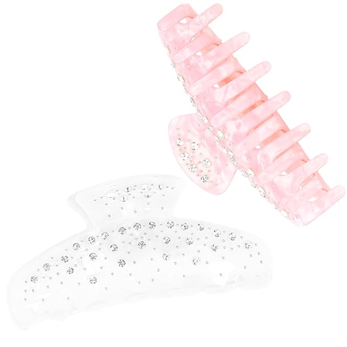 ACO-UNIT 2 Pack Hair Claw Clips for Women Acrylic Claw Clips for Thick Hair Non-slip Clip for Hair Large Claws Hair Accessories for Women Girls(Pink&White)