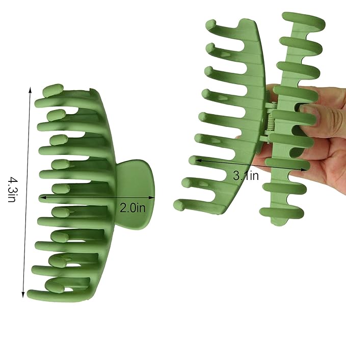 2 Pack Big Hair Claw Clips Nonslip Large Claw Clip for Women and Girls Hair,Strong Hold Grips Hair Accessories 4 Inch (Green)