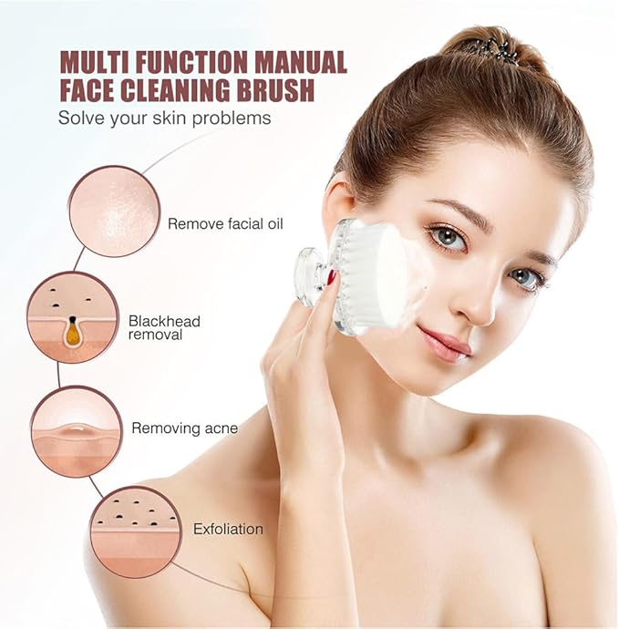 Facial Cleansing Brush White Manual Face Scrubber with Soft Bristles, Quick-Drying & Anti-Dust Design for Sensitive Skin, Travel-Friendly for Home & Travel Use for Women & Teens