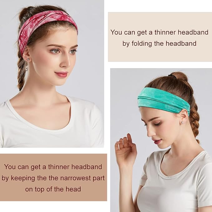 Boho Headbands For Women Fashion Wide Headband Yoga Workout Head Bands Hair Accessories Elastic Tie Dye Band 6 Pack