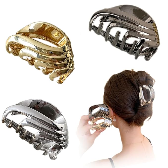 BeeGift 3Pcs Hair Clips,Three 3 Colors Of Metal Hair Clips, 4Inch Exquisite Geometry Designs Hair Jaw Clips Fashion Style Hair Clips For Hair Accessories For Women Girls Gift