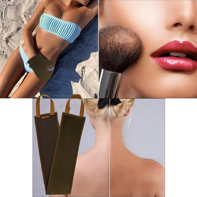 4 Pack Self Tanning Mitt Applicator Kit, with Self Tanner Mitt, Self Tan Back Applicator, Exfoliating Glove, Flat Top Face Tanner Brush, Tan mit for Self Sunless Tanner (brown)